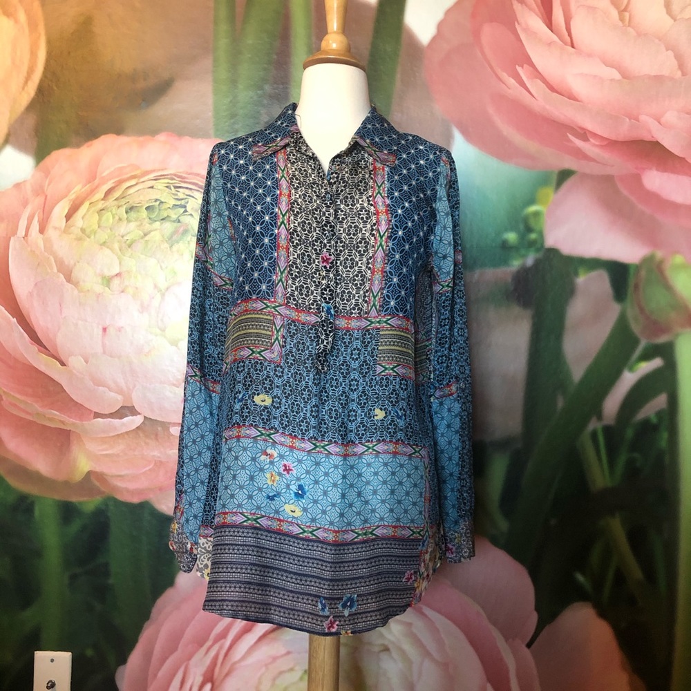 Johnny Was floral blue blouse